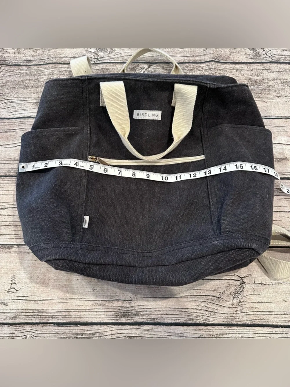 Birdling Black Canvas Laptop Tote Bag Backpack with Cream Handles ~15”x13” - Picture 7 of 8